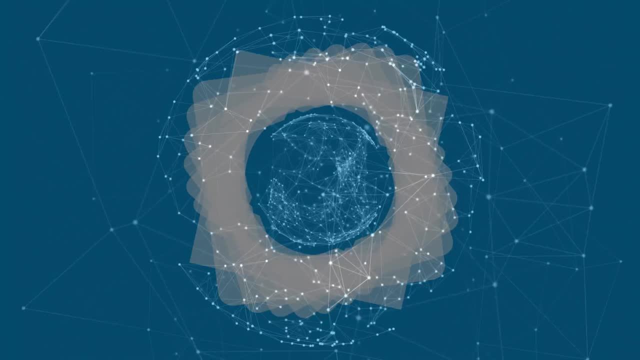 animación de redes de conexiones y escaneo de alcance sobre fondo azul