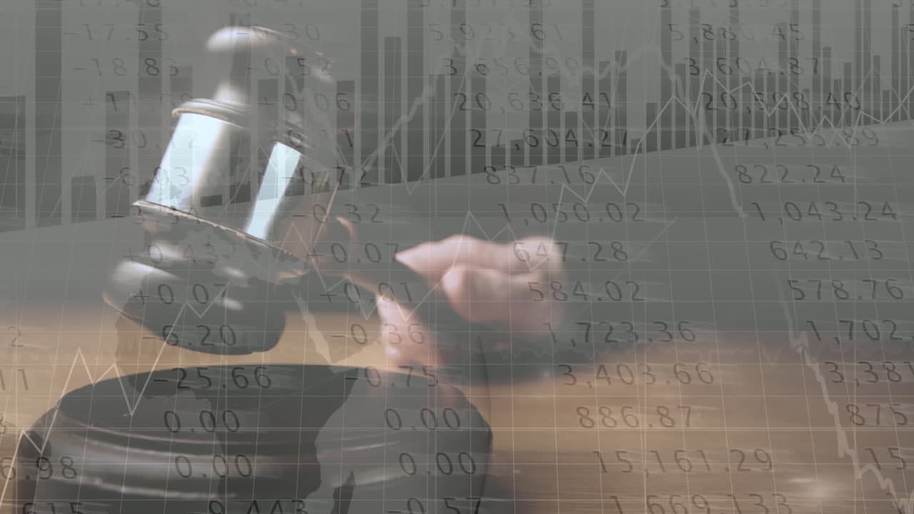 animación digital conceptual de un gráfico empresarial frente a las cifras financieras en la pantalla 4k