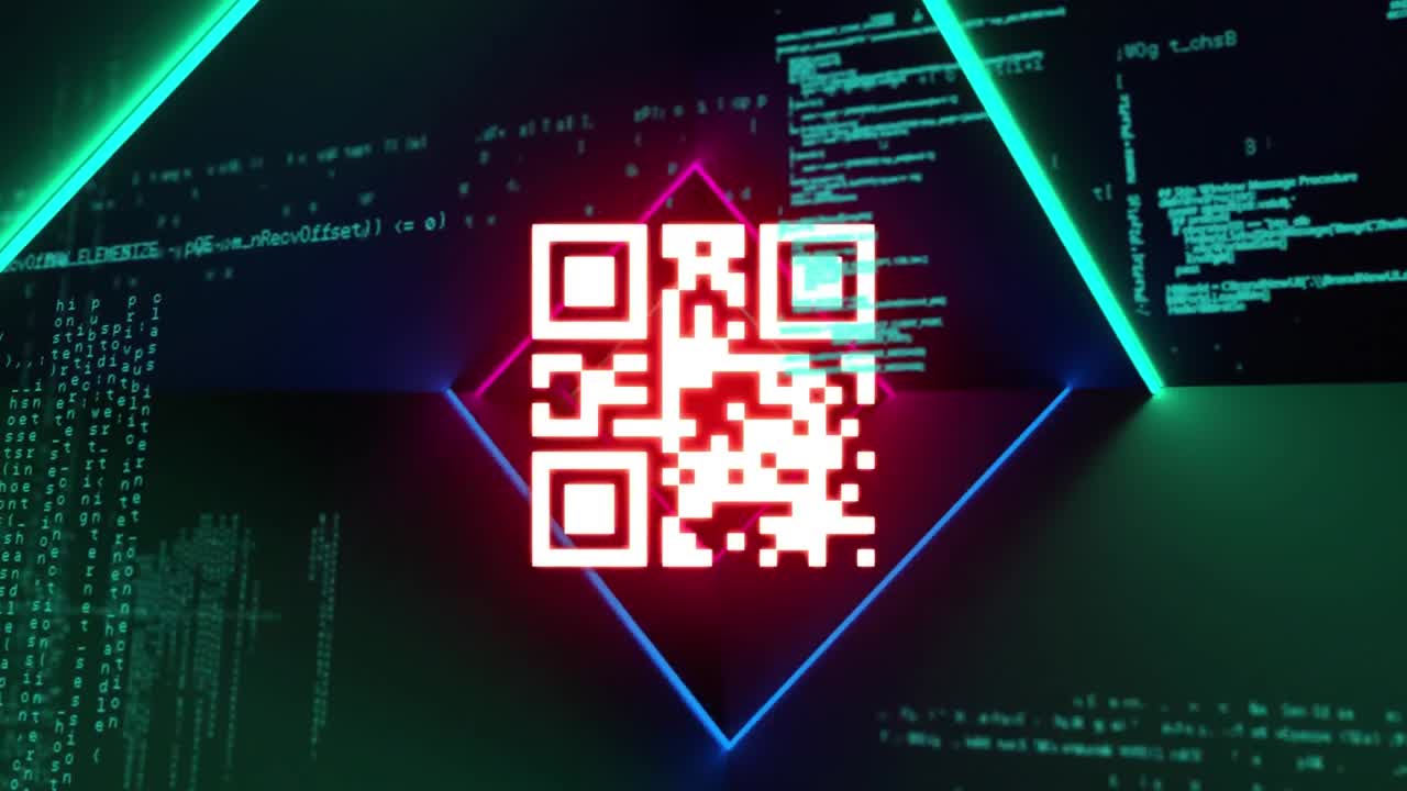 escáner de código qr con elementos de neón contra el procesamiento de datos