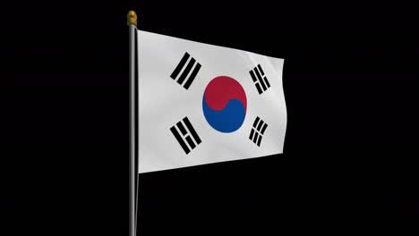 video de bucle de la bandera de corea del sur revoloteando en el viento, video en cámara lenta de 4k, con canal alfa