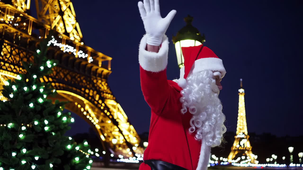 Santa Claus at the Eiffel Tower in Paris