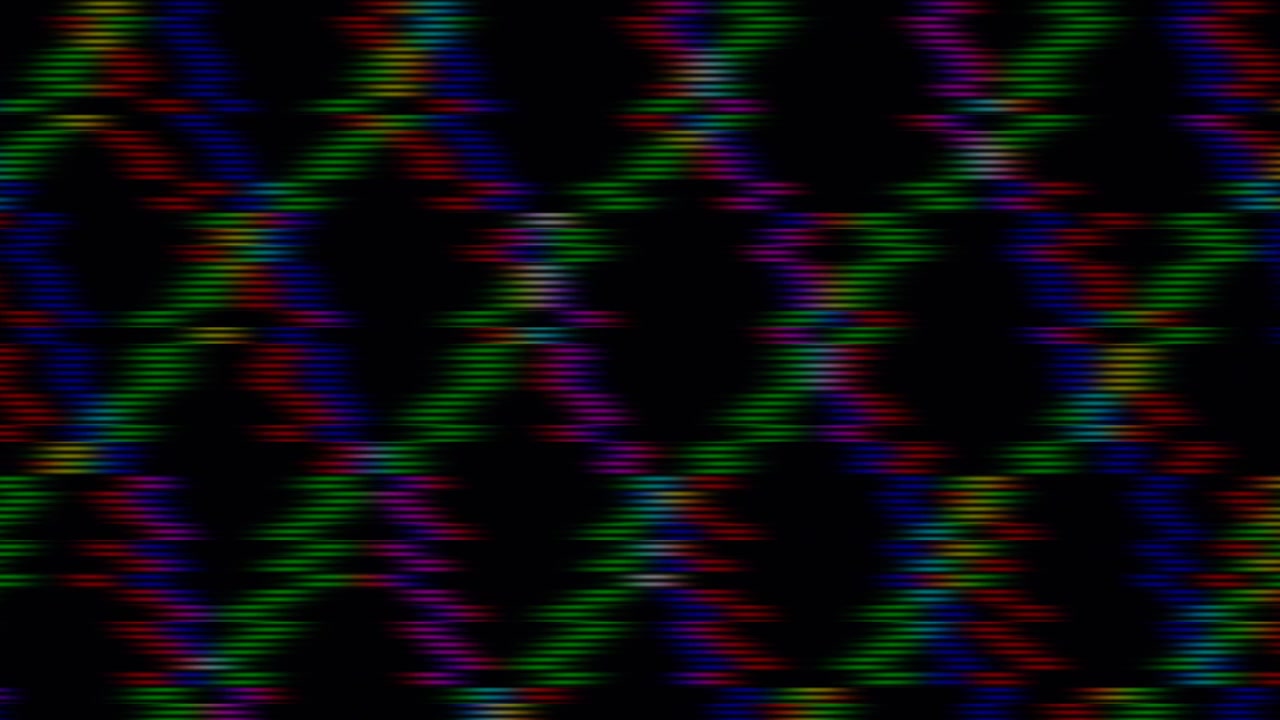 Loop di texture con aberrazione cromatica. Texture con aberrazione cromatica che presenta colori vivaci e barre di strappo digitali. Perfetta per aggiungere un effetto visivo unico ai tuoi progetti, migliorando profondità e dimensione.