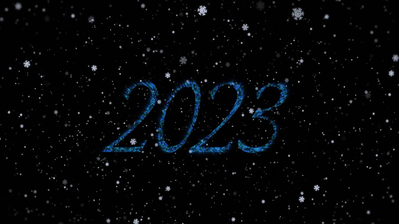 Animazione di neve che cade sul testo '2023'