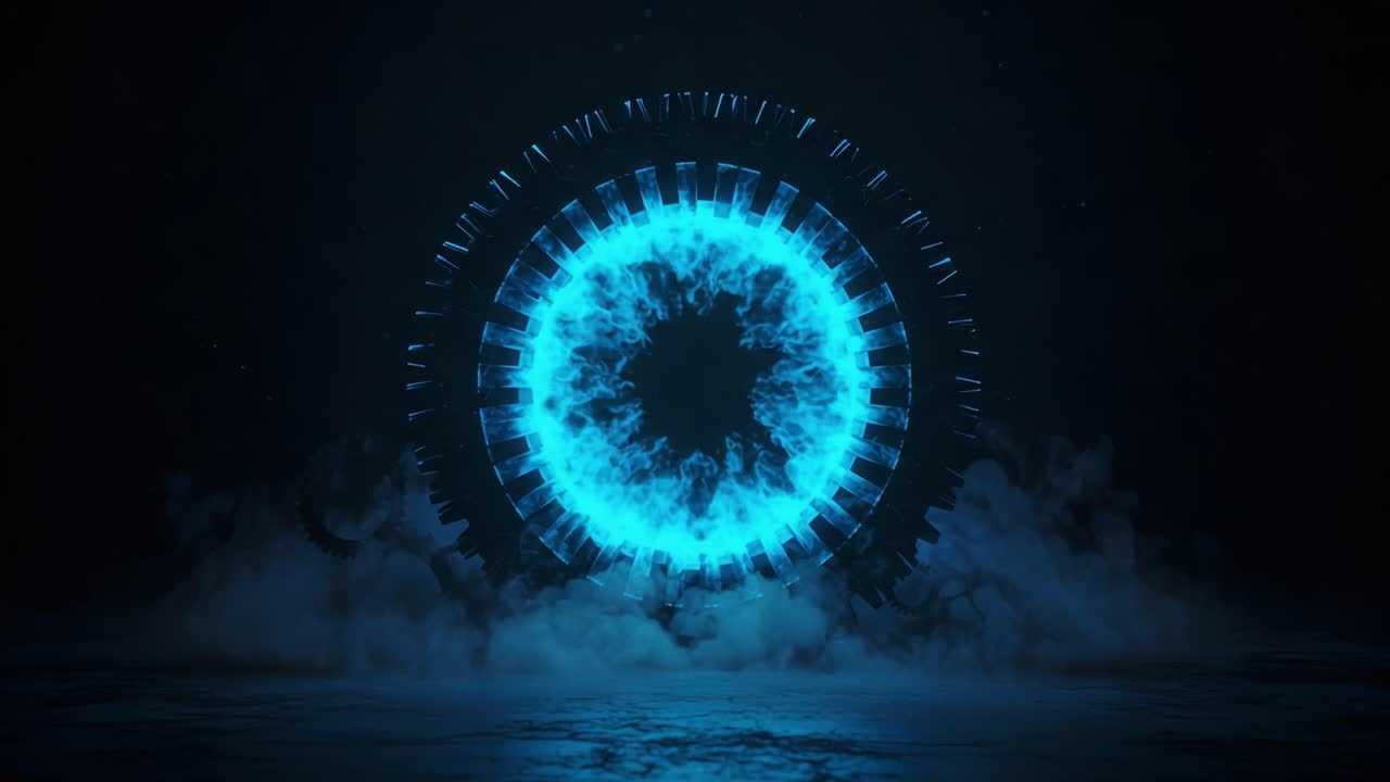 A Vibrant Blue Energy Portal Surrounded by Mystical Fog: A Stunning Visual Representation of Cosmic Depth and Ethereal Atmosphere