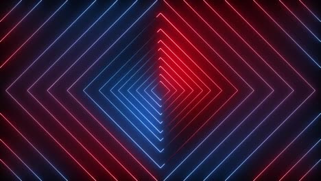abstract neon light tunnel with red and blue geometric lines