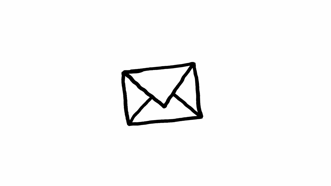 Handgezeichnete, wackelnde Briefumschlag-Symbol-Animation auf weißem Hintergrund.