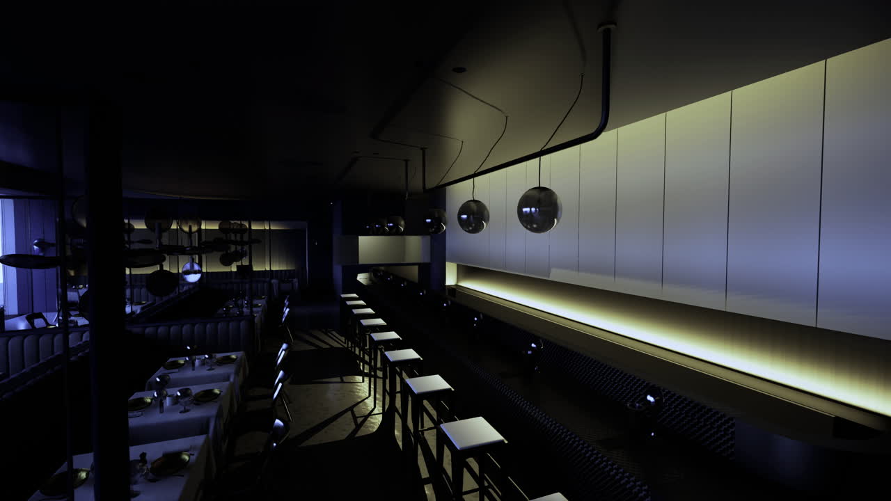 Lighting design creates a modern atmosphere in an upscale dining space