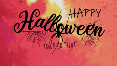 Animación-De-Texto-De-Feliz-Halloween-Y-Araña-Sobre-Fondo-Naranja