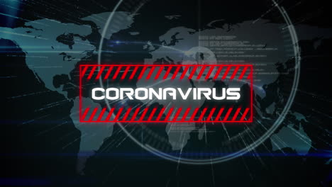 animación del texto del coronavirus sobre el mapa del mundo