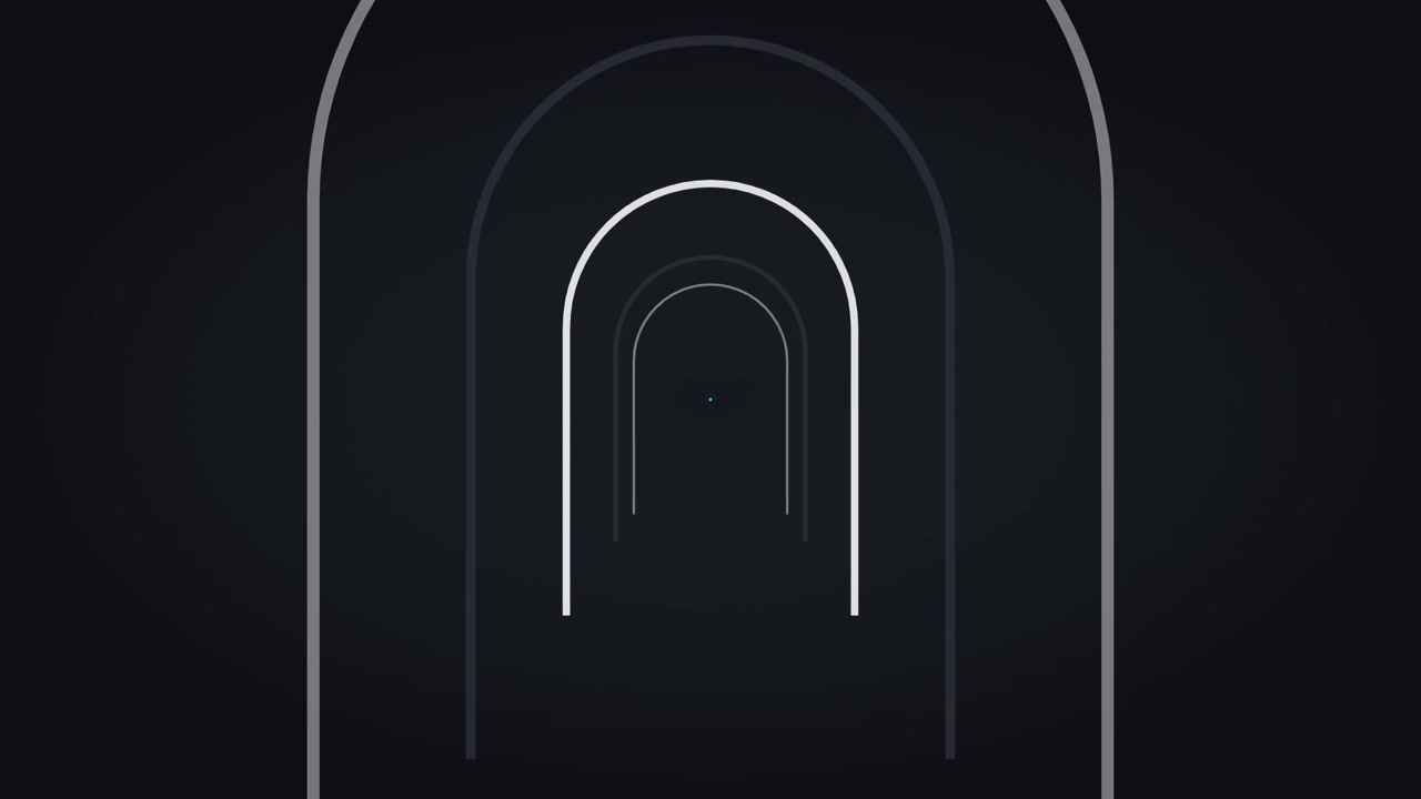 Abstract Motion Graphic of Glowing White Arches in Dark Tunnel