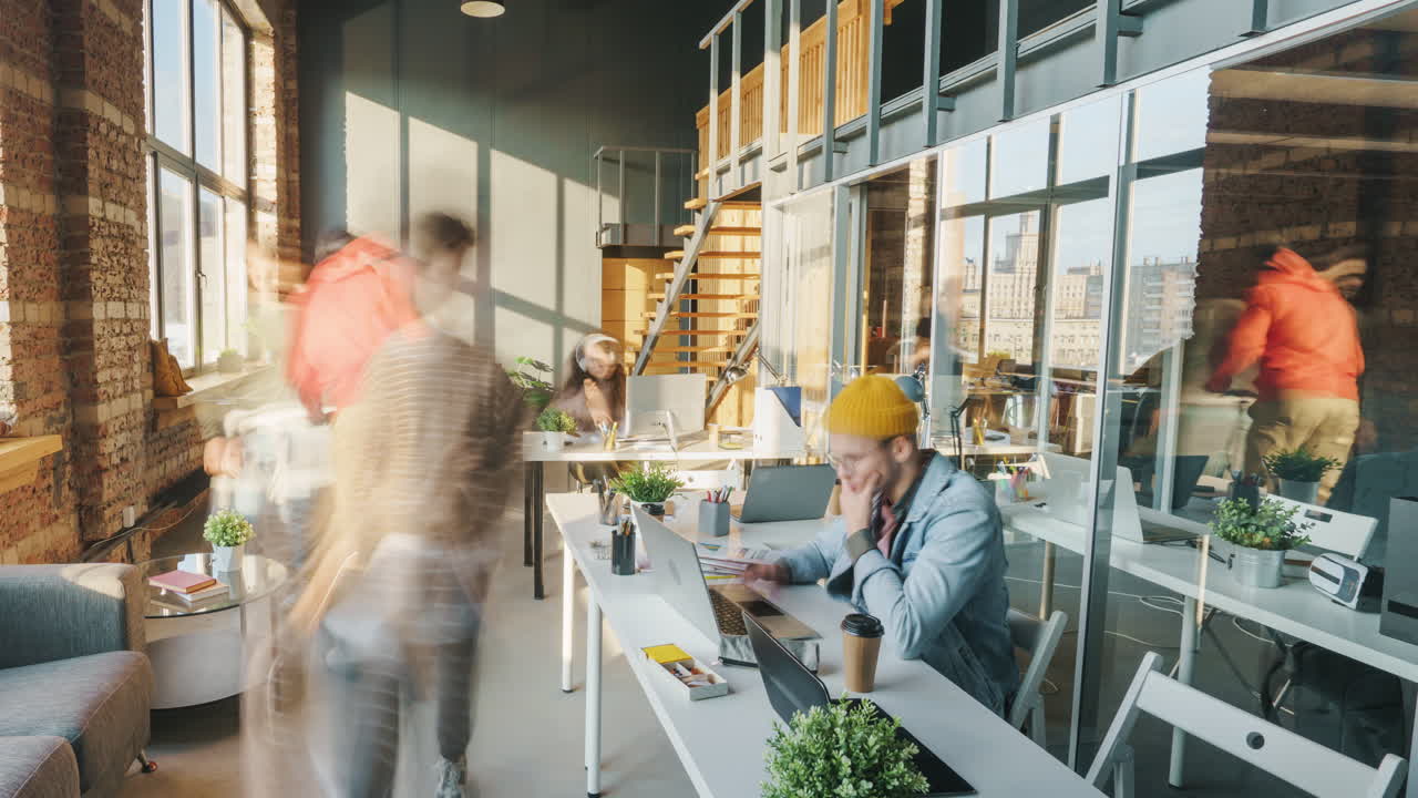 Busy Modern Office Space with Blurred Motion