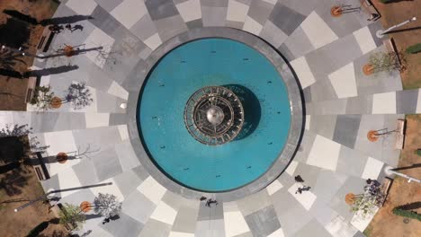 aerial view of a circular fountain plaza