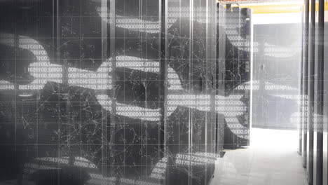 animación de formas en movimiento y cadena digital sobre la sala del servidor