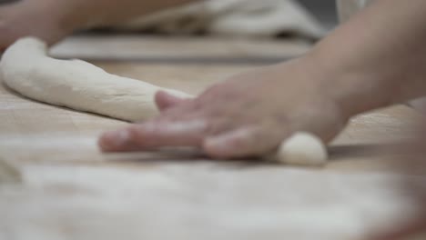baker kneading dough for bread making