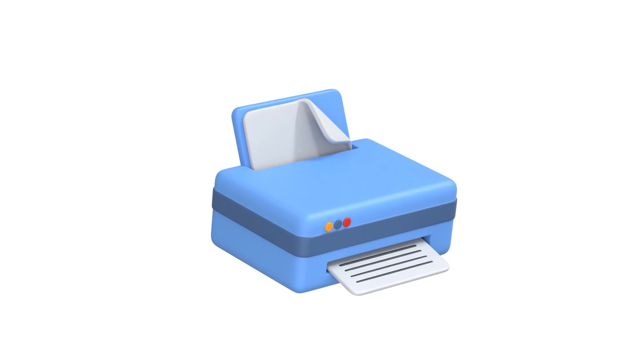 3D Animated Blue Office Printer Printing Paper