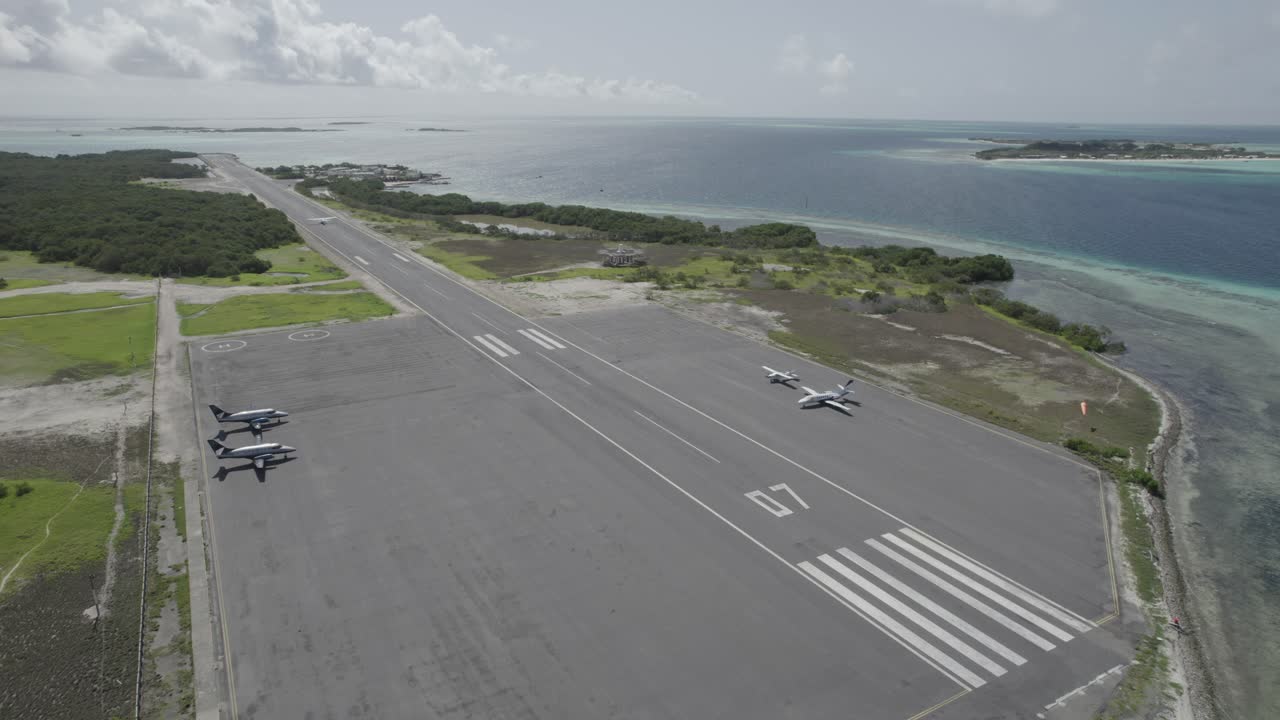 Aerial view of Gran Roque runway in Los Roques, serene and clear day