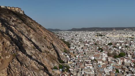 High-altitude perspective of the sprawling fort walls cutting through rocky terrain.