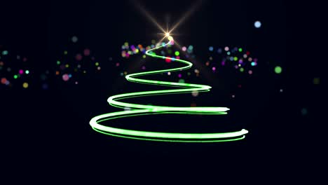 animation of the words merry christmas and christmas tree glowing stars on blue background