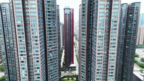 forward drone shot of a residential area in shenzhen city, guangdong province, china