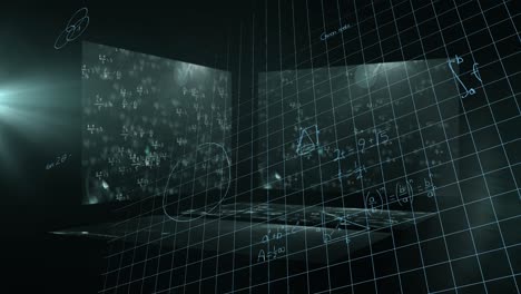animación del procesamiento de datos y ecuaciones matemáticas en pantallas