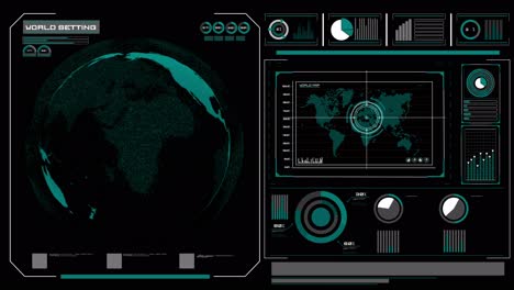 diseño futurista de pantalla head-up con renderización 3d de la red global orbital