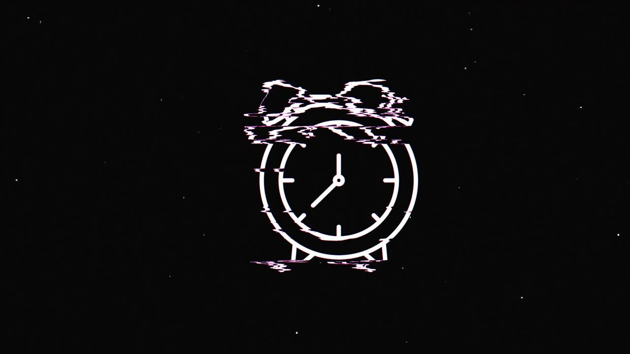 línea de tiempo y reloj hud símbolo holográfico en pantalla de televisión digital vieja animación de glitch de bucle sin costuras. corazones. retro dinámico y alegre. imágenes de video coloridas y vintage.