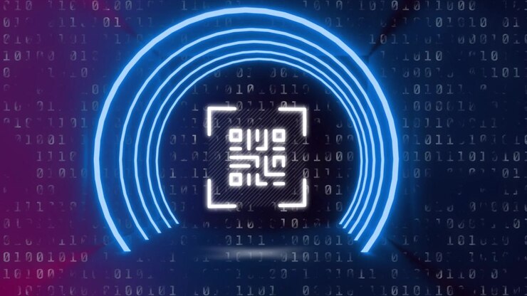 Animation of qr code over digital processing on green background