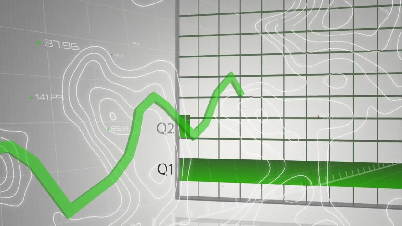 회색 배경에 있는 윤 ⁇  선 위의 원형 스캐너, 데이터 처리 및 그래프의 애니메이션