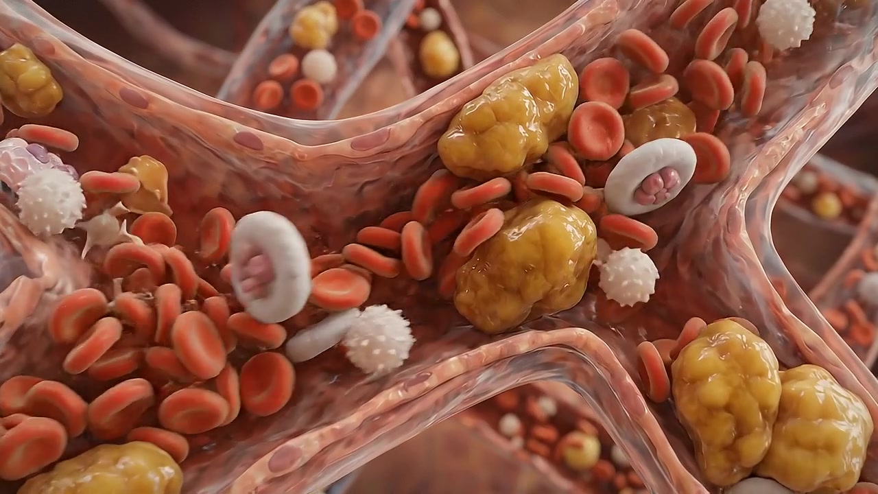 Visualizzazione scientifica di globuli rossi che si muovono attraverso la rete capillare