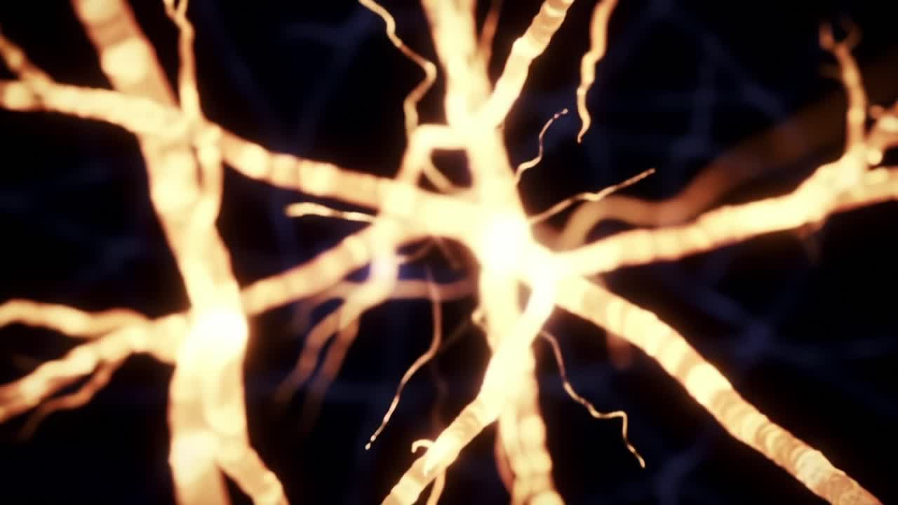 A Stunning Visualization of Neural Activity: Illuminated Neurons and Their Intricate Connections in a Mystical Dark Background