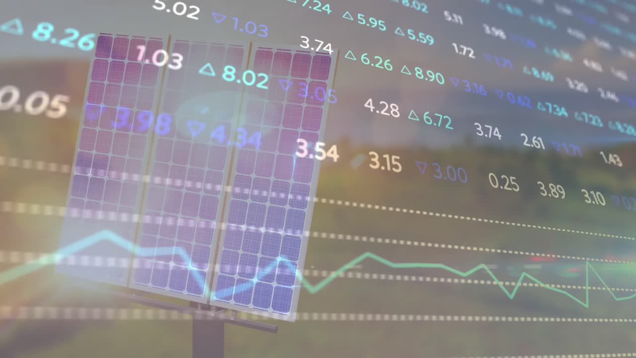 태양 전지 패널을 통해 금융 데이터 처리의 애니메이션