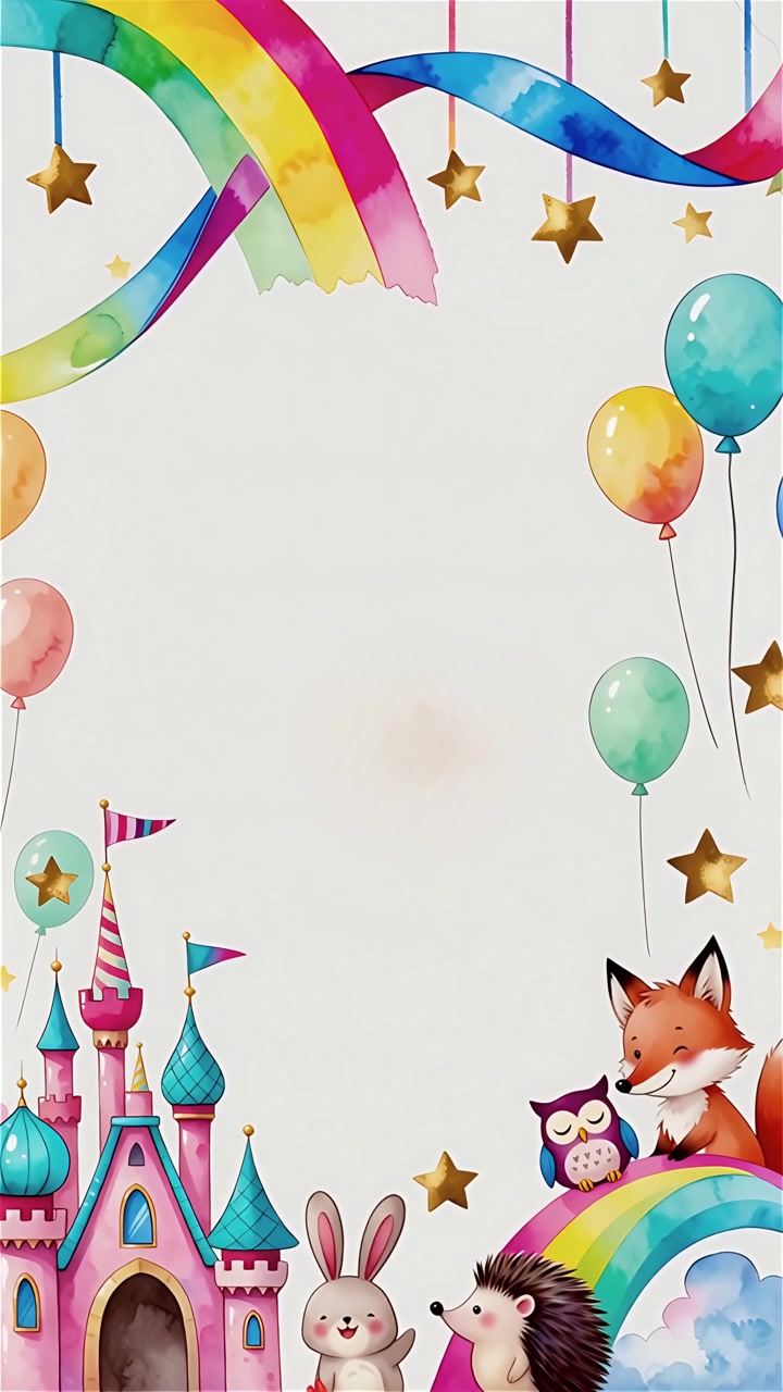 Fundo de Festa de Aniversário com Animais Fofos em Aquarela 4K