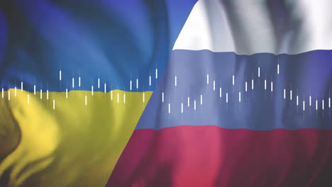 flags of ukraine and russia with data processing animation over them