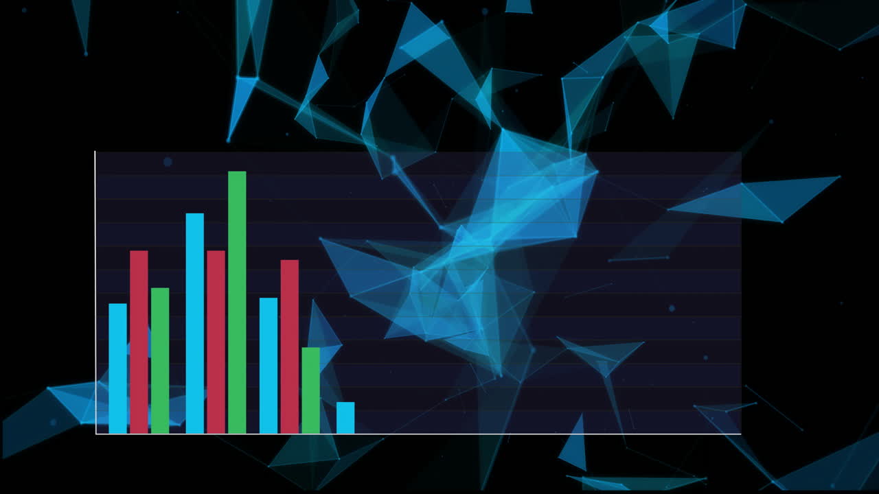 Animation of diagrams moving over blue shapes