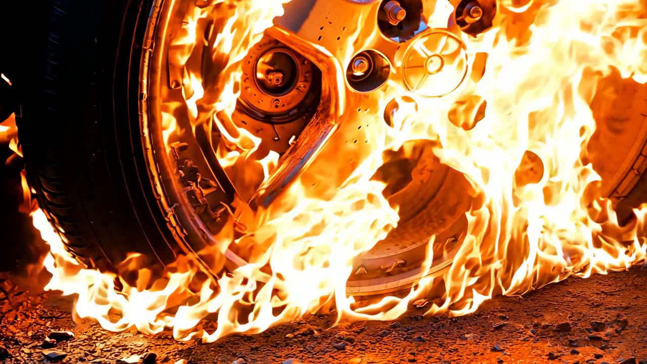 un coche en llamas al lado de la carretera