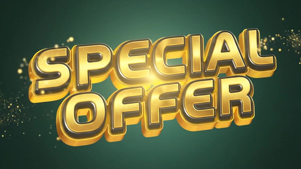 Animation de texte promotionnel "Offre Spéciale" avec des accents dorés élégants et un éclairage