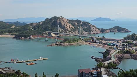 seonyu island bridges and fishing village seen from daejangbong peak in gunsan, south korea