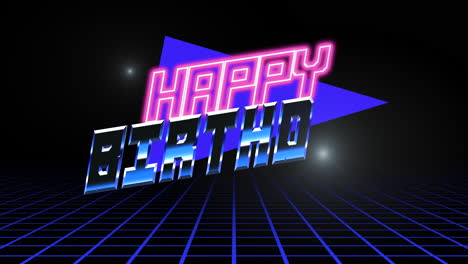 Happy-Birthday-with-triangle-and-grid-in-80s-style