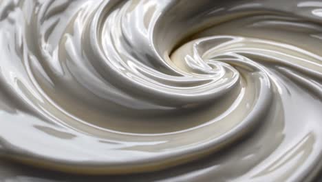 Close-up, swirling cream texture in a top-down angle, capturing a smooth, flowing motion