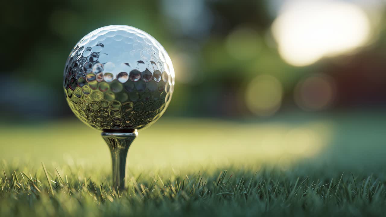 Golfbal op tee met een zonnige achtergrond