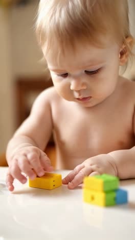 a baby is playing with blocks on a table