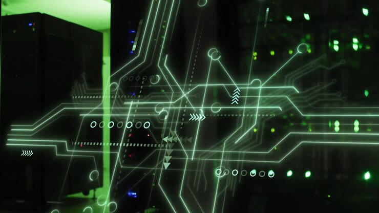 Animation of data processing over computer circuit board