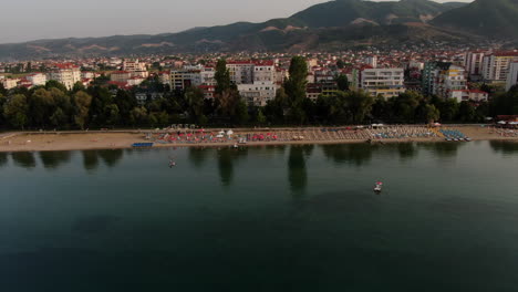 aerial view of pogradec city during wonderful evening scene of albania, europe