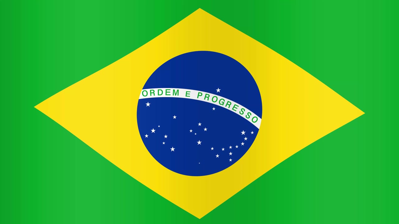 Sømløst loopende animation af det brasilianske flag, der vajer med blød belysning og jævn stofbevægelse.