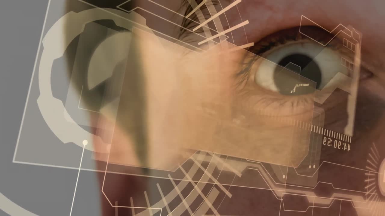 animación de datos y carpeta moviéndose en un hombre abriendo el ojo