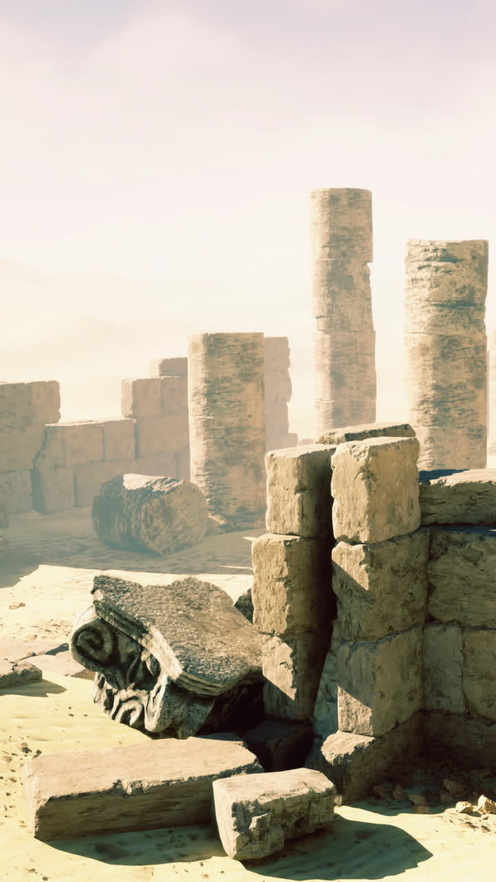 Ruinas de una antigua civilización en un paisaje desértico bañado por el sol