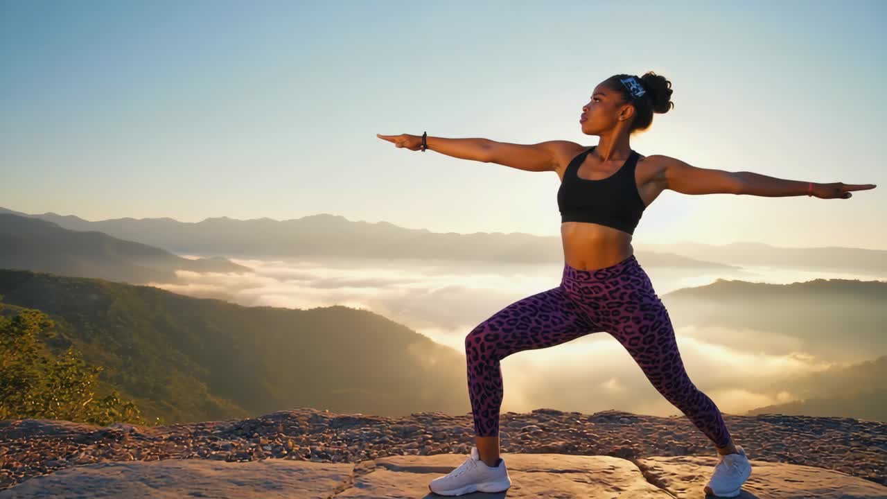 Woman Practicing Yoga at Sunrise