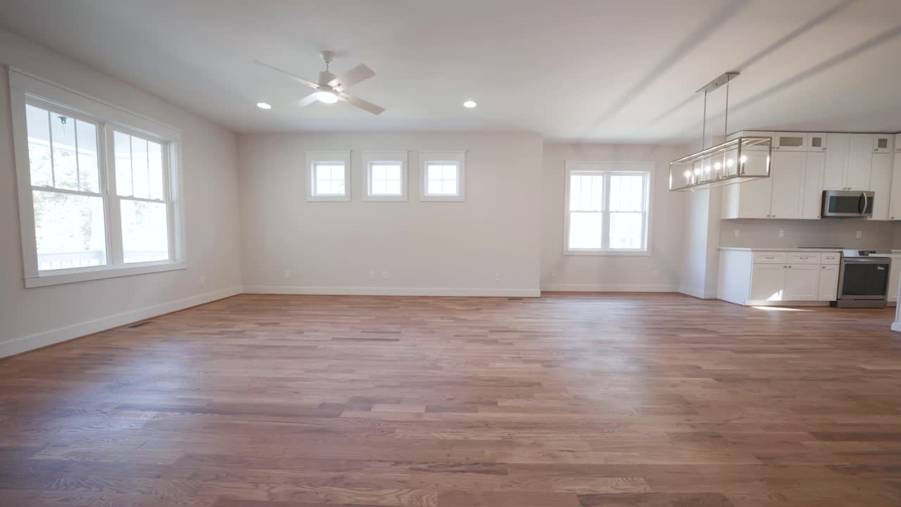 Empty Open Concept Living Room Kitchen Area Hardwood Floor