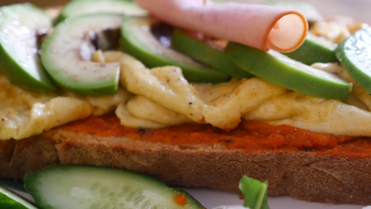 Avocado and Ham Toast with Scrambled Eggs