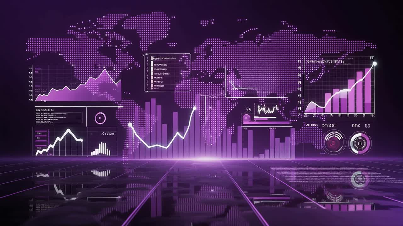 Animated Digital Interface Showing Global Business Data